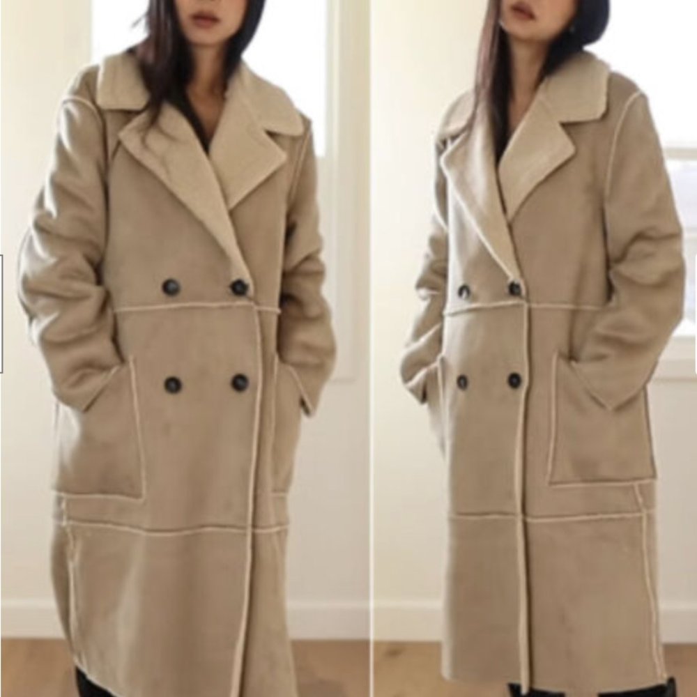 ZARA Faux shearling tan coat - S